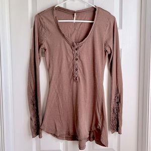 Free People Crochet Sleeve Top - Brown